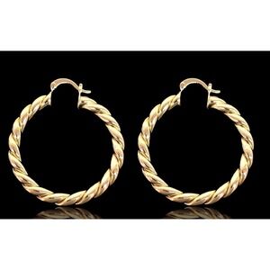 Laminated Gold Tone Twisted Hoop Earrings Womens Fashion Jewelry